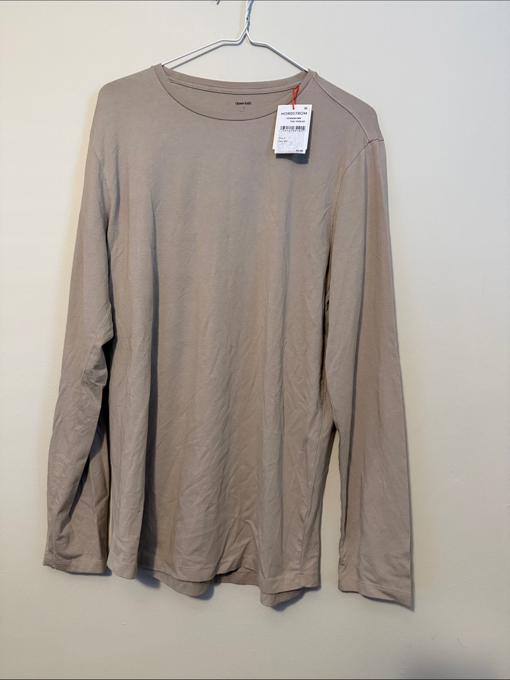 Nordstrom Men’s Long-Sleeve Crewneck Shirt - Taupe Beige